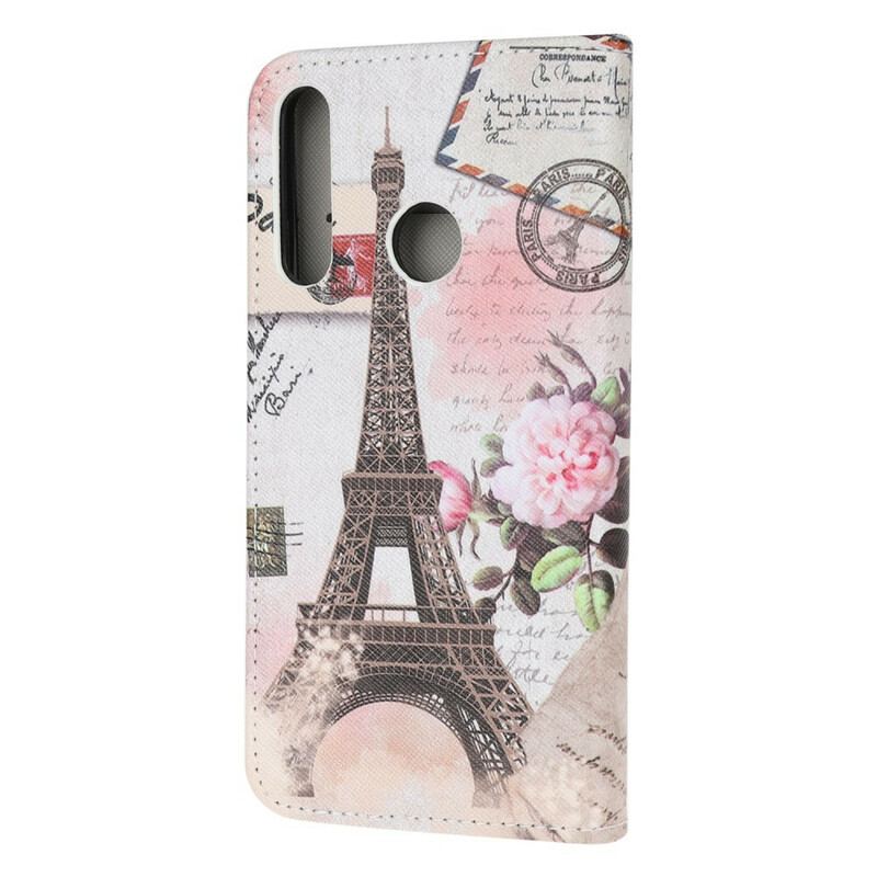 Capa De Couro Para Huawei P40 Lite E Torre Eiffel Retrô