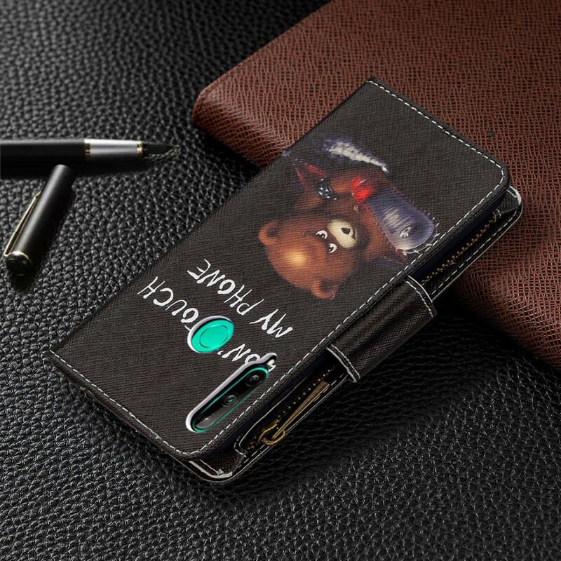 Capa De Couro Para Huawei P40 Lite E Urso De Bolso Com Zíper