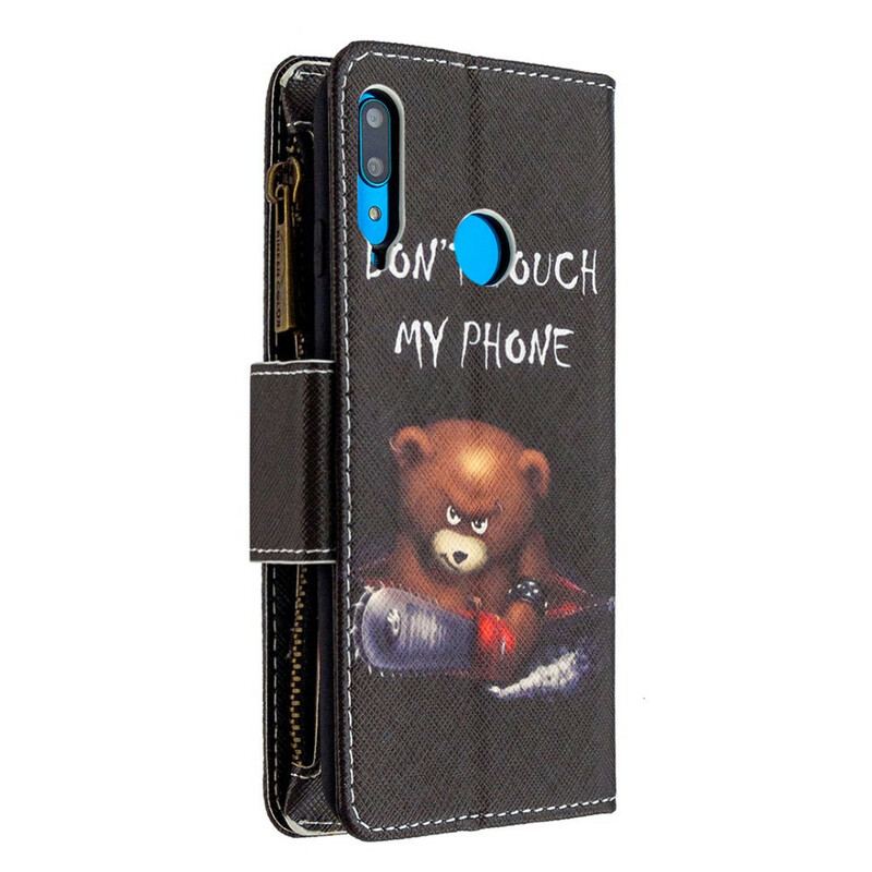 Capa De Couro Para Huawei P40 Lite E Urso De Bolso Com Zíper