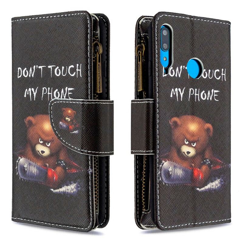 Capa De Couro Para Huawei P40 Lite E Urso De Bolso Com Zíper