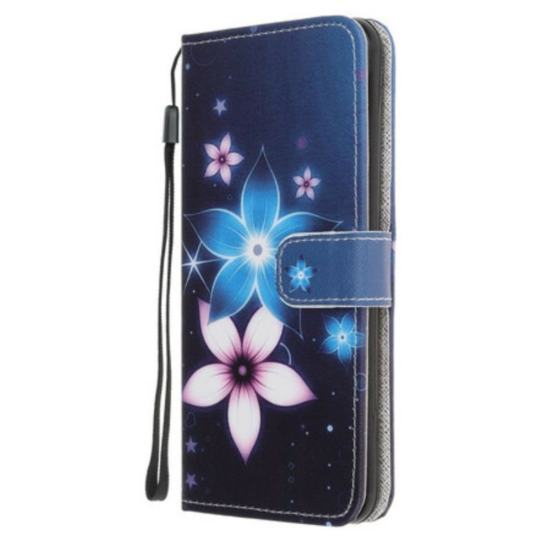 Capa Em Pele Para Huawei P40 Lite E De Cordão Flores De Cinta Lunar