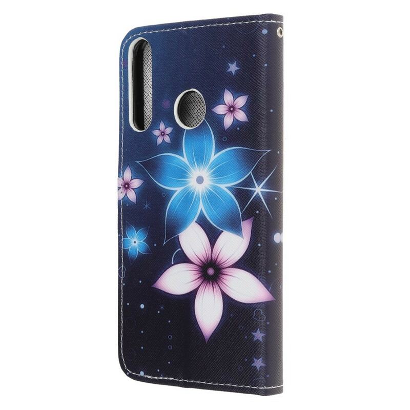 Capa Em Pele Para Huawei P40 Lite E De Cordão Flores De Cinta Lunar