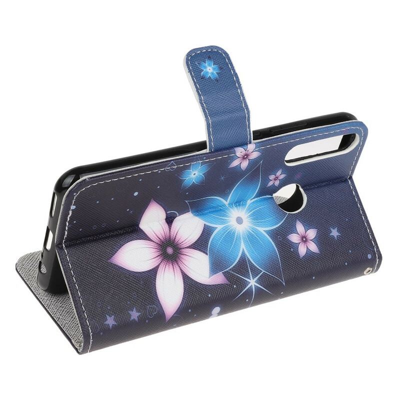 Capa Em Pele Para Huawei P40 Lite E De Cordão Flores De Cinta Lunar