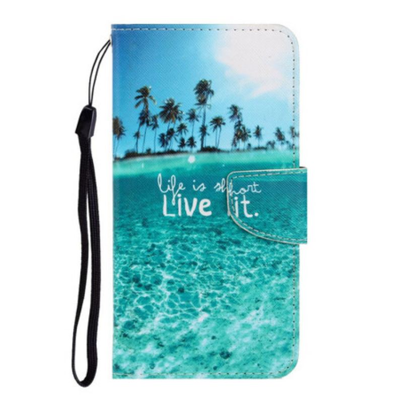 Capa Em Pele Para Huawei P40 Lite E De Cordão Viva Na Lanyard