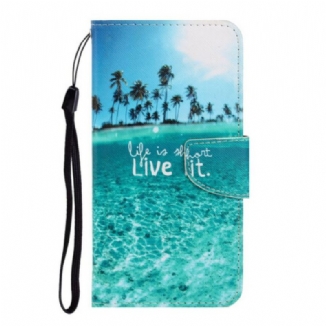 Capa Em Pele Para Huawei P40 Lite E De Cordão Viva Na Lanyard