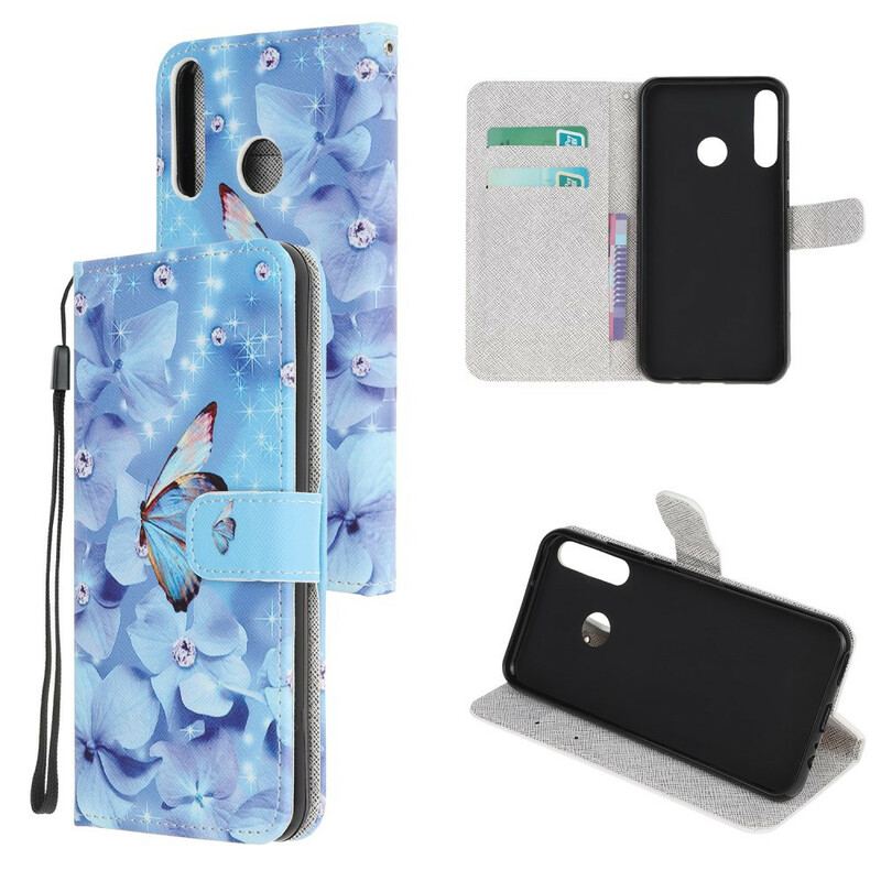 Capa Flip Para Huawei P40 Lite E De Cordão Borboletas Strappy Diamond