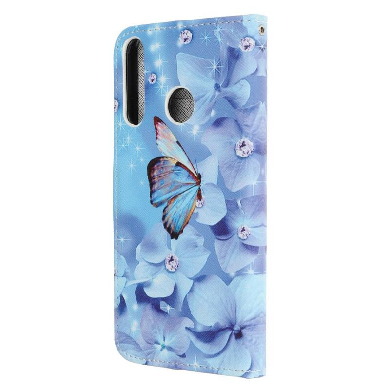 Capa Flip Para Huawei P40 Lite E De Cordão Borboletas Strappy Diamond