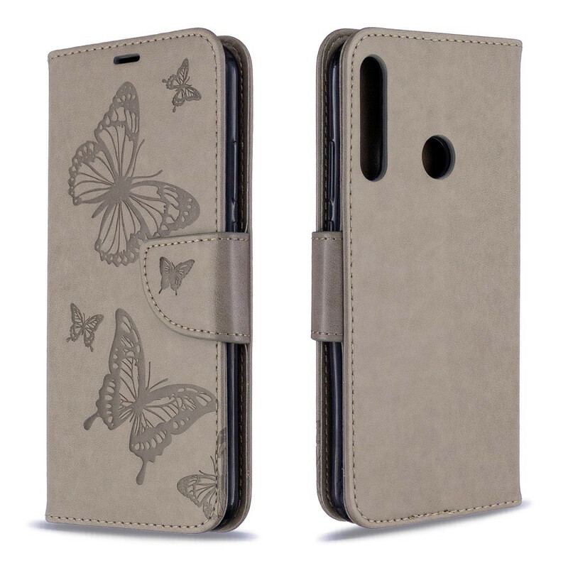 Capa Flip Para Huawei P40 Lite E De Couro Borboletas E Aba Oblíqua