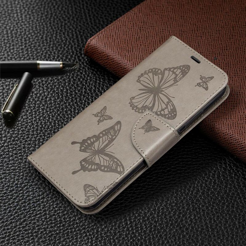 Capa Flip Para Huawei P40 Lite E De Couro Borboletas E Aba Oblíqua