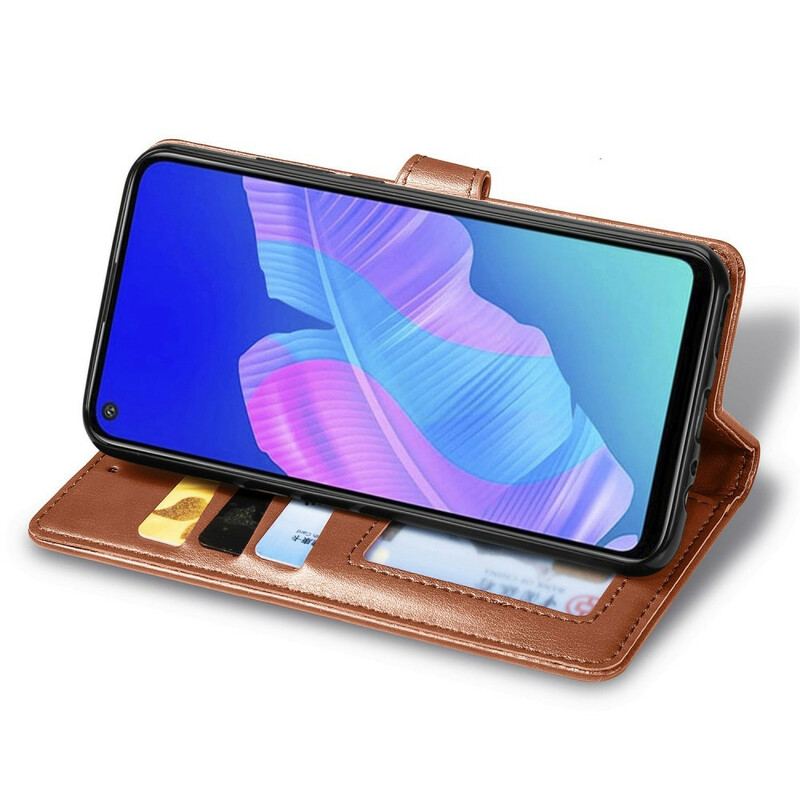 Capa Flip Para Huawei P40 Lite E Couro Falso E Fecho Vintage