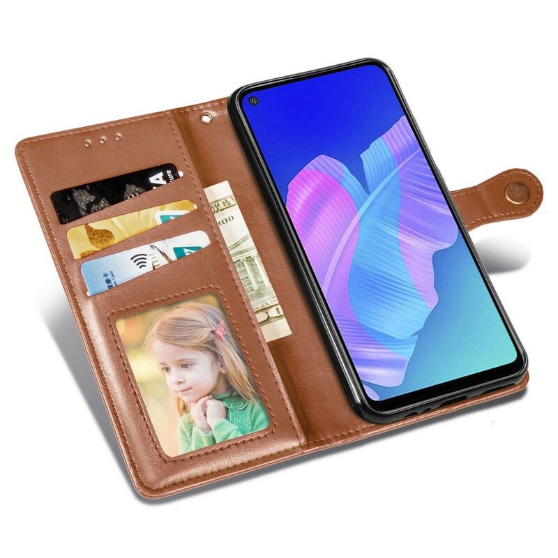 Capa Flip Para Huawei P40 Lite E Couro Falso E Fecho Vintage