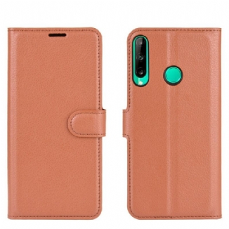 Capa Flip Para Huawei P40 Lite E Couro Sintético De Lichia Clássico