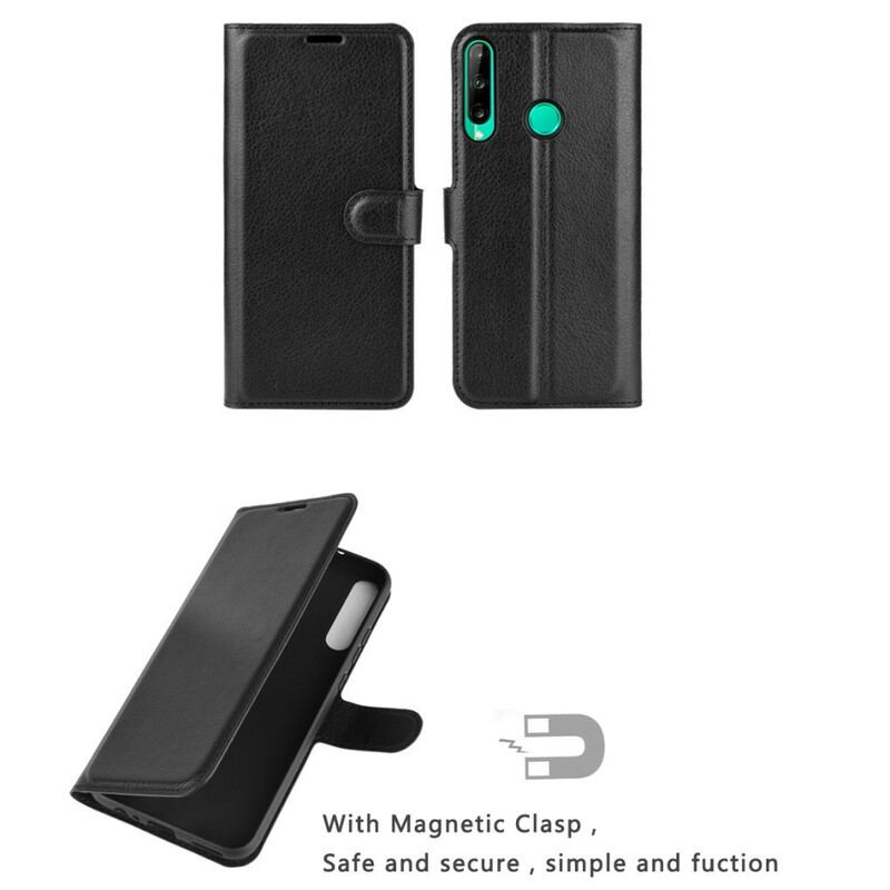 Capa Flip Para Huawei P40 Lite E Couro Sintético De Lichia Clássico