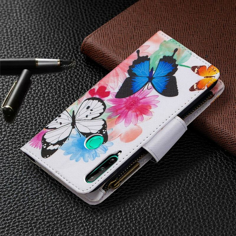 Capa Folio Para Huawei P40 Lite E Bolso Com Zíper De Borboletas