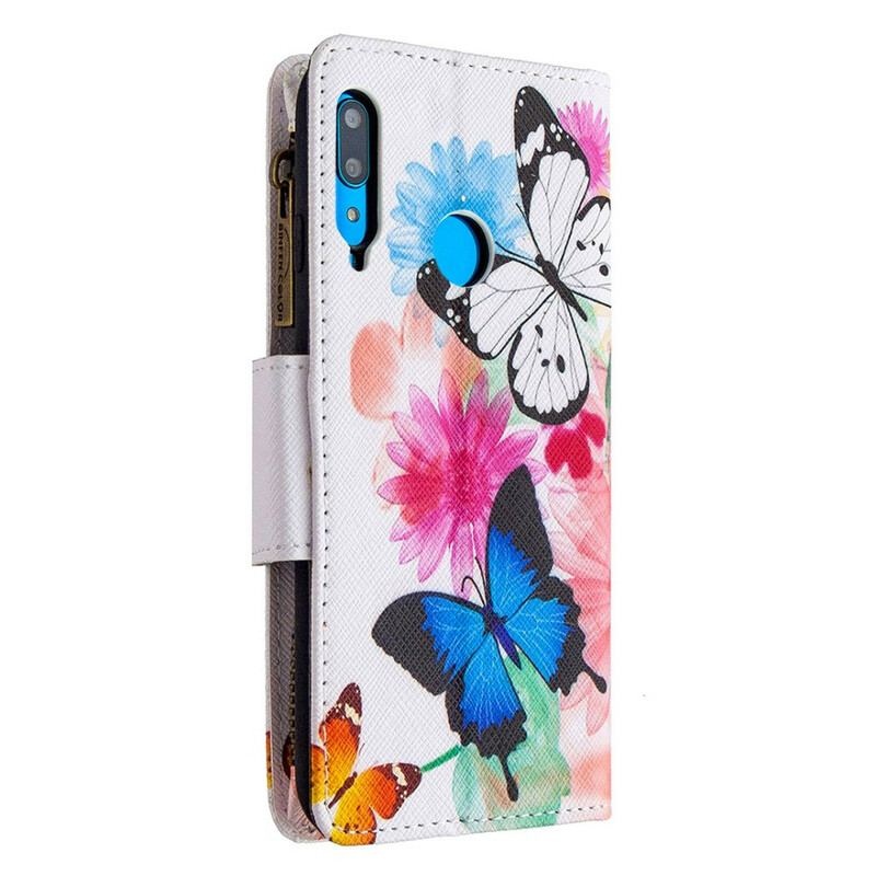 Capa Folio Para Huawei P40 Lite E Bolso Com Zíper De Borboletas