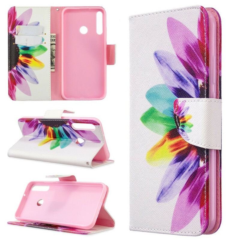 Capa Folio Para Huawei P40 Lite E Flor Aquarela