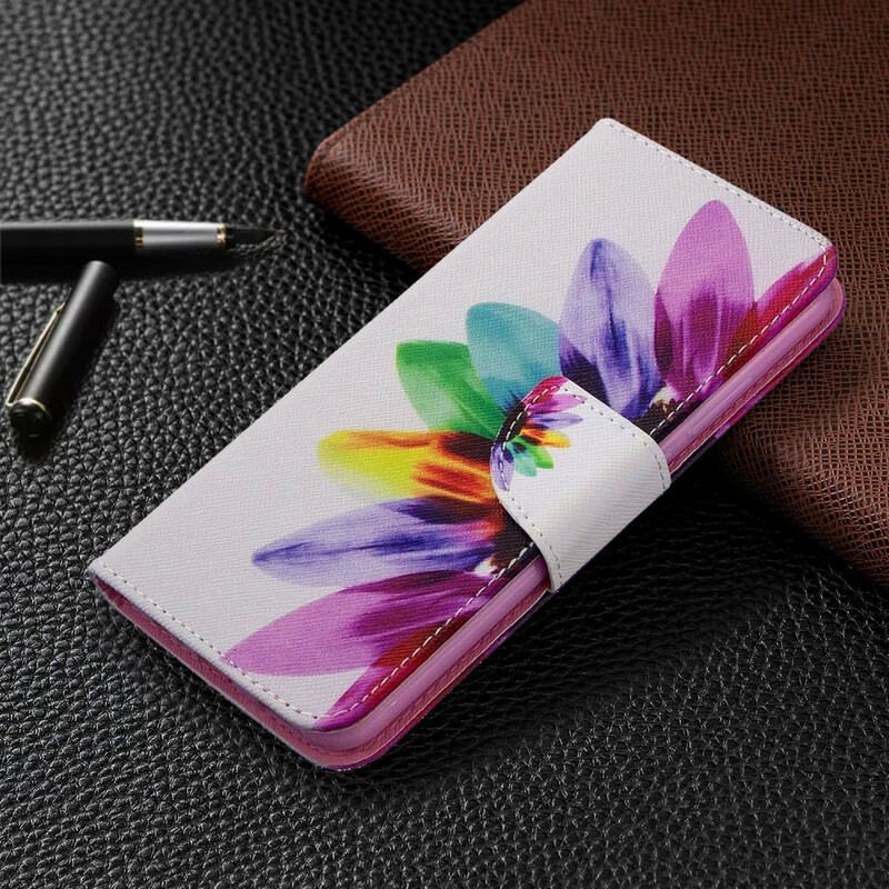 Capa Folio Para Huawei P40 Lite E Flor Aquarela