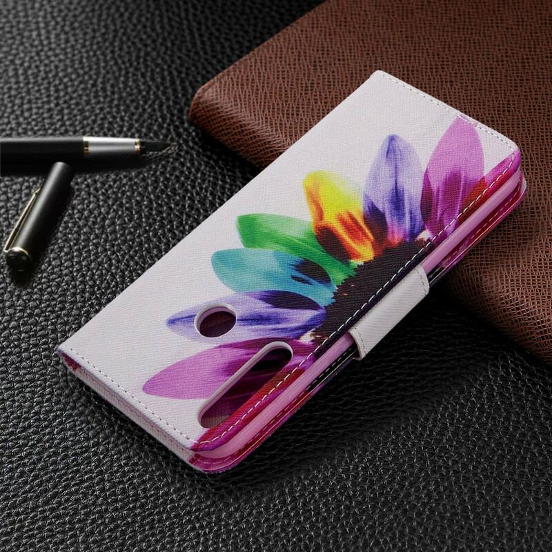 Capa Folio Para Huawei P40 Lite E Flor Aquarela