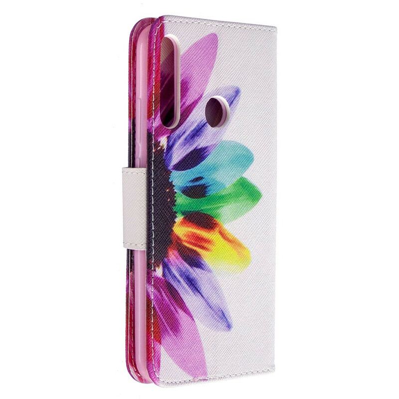 Capa Folio Para Huawei P40 Lite E Flor Aquarela