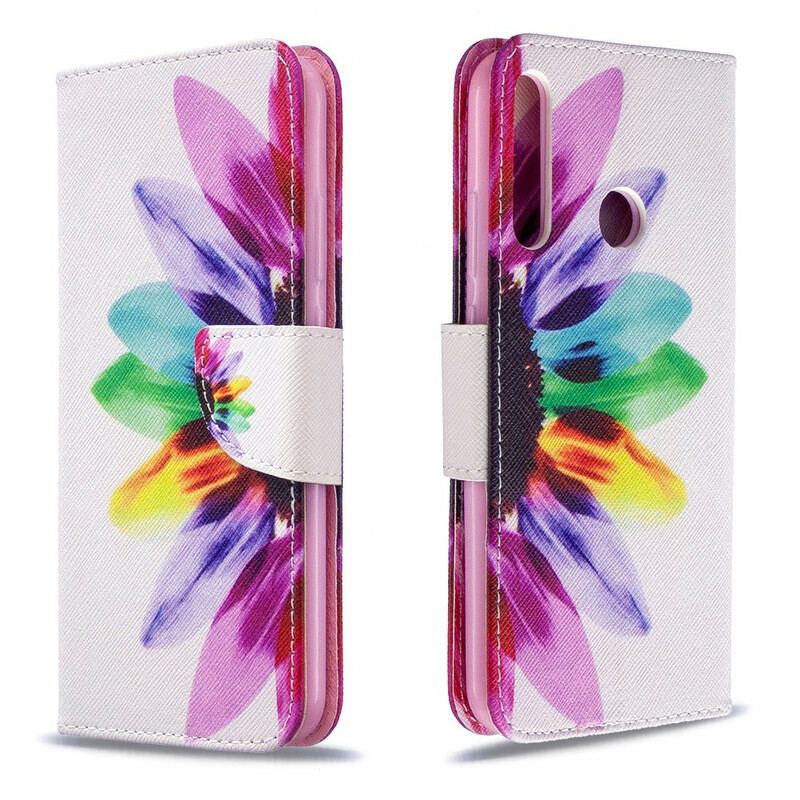 Capa Folio Para Huawei P40 Lite E Flor Aquarela