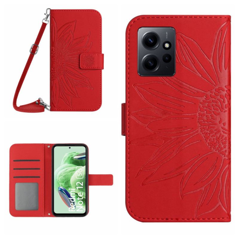 Capa De Couro Para Xiaomi Redmi Note 12 4G Alça Girassol