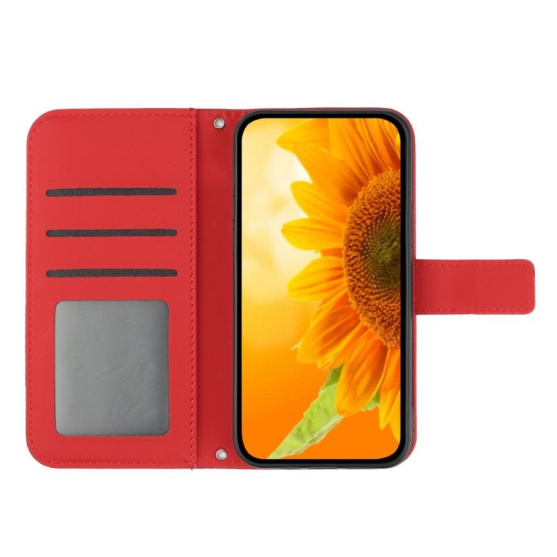 Capa De Couro Para Xiaomi Redmi Note 12 4G Alça Girassol