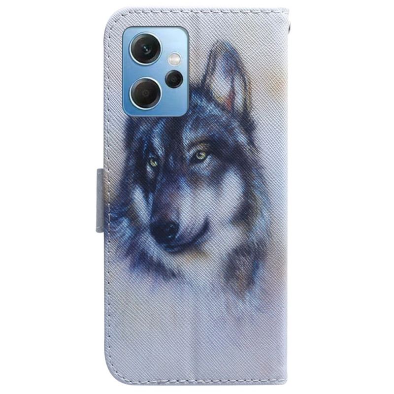 Capa De Couro Para Xiaomi Redmi Note 12 4G Aquarela Lobo