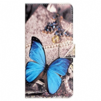 Capa De Couro Para Xiaomi Redmi Note 12 4G Borboleta Azul