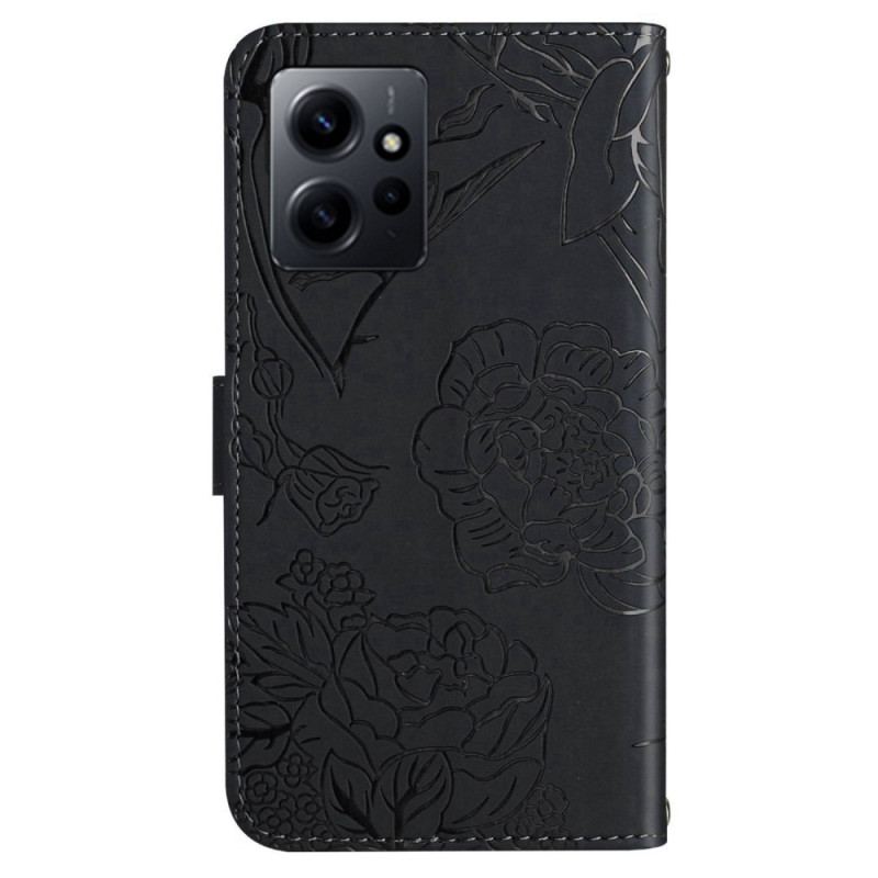 Capa De Couro Para Xiaomi Redmi Note 12 4G Borboletas E Cordão