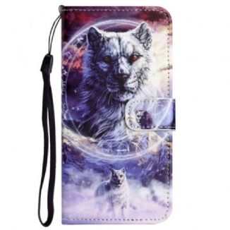 Capa De Couro Para Xiaomi Redmi Note 12 4G De Cordão Lobo Da Neve Strappy