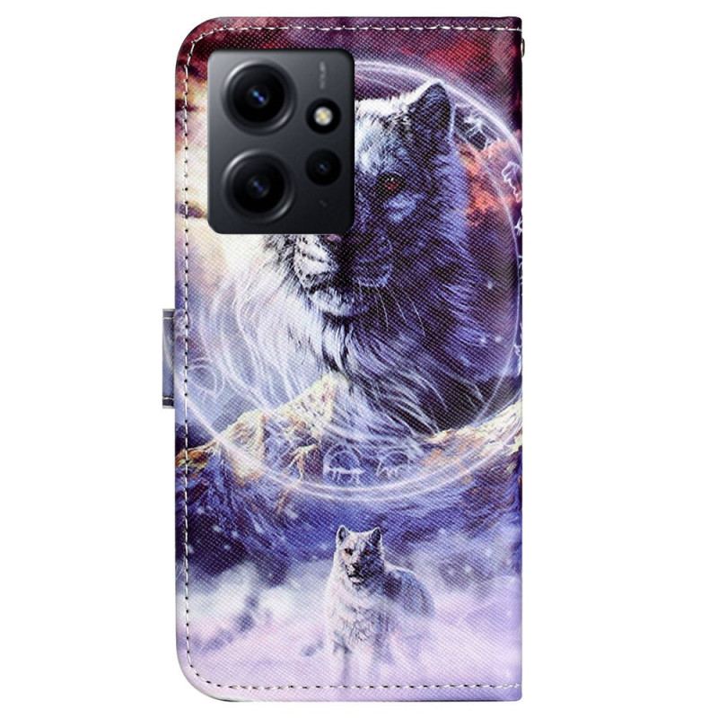 Capa De Couro Para Xiaomi Redmi Note 12 4G De Cordão Lobo Da Neve Strappy