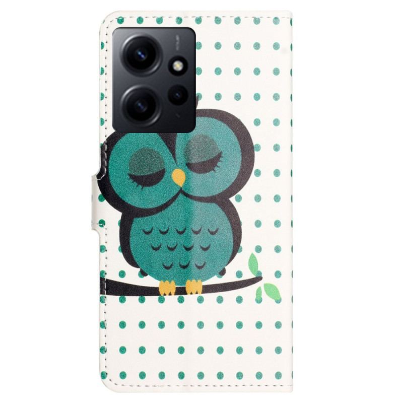 Capa De Couro Para Xiaomi Redmi Note 12 4G Coruja Adormecida