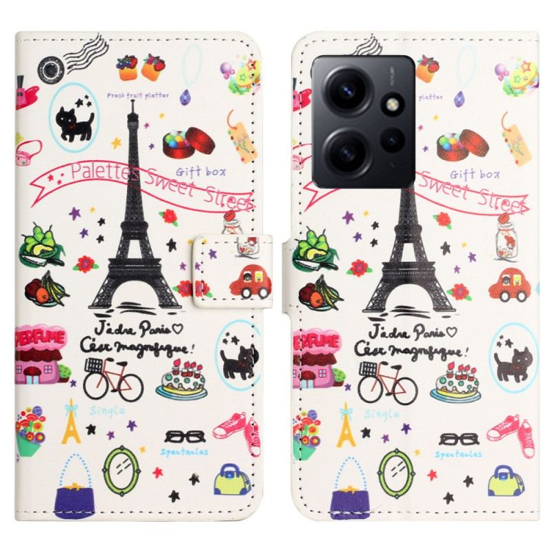 Capa De Couro Para Xiaomi Redmi Note 12 4G Eu Amo Paris