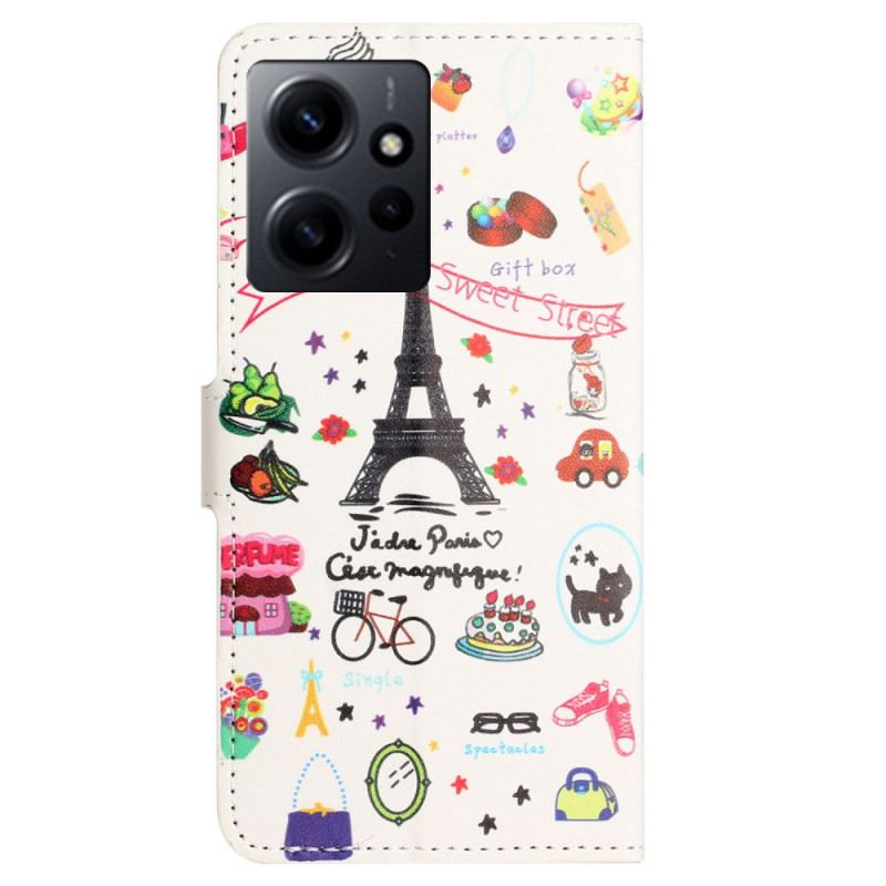 Capa De Couro Para Xiaomi Redmi Note 12 4G Eu Amo Paris