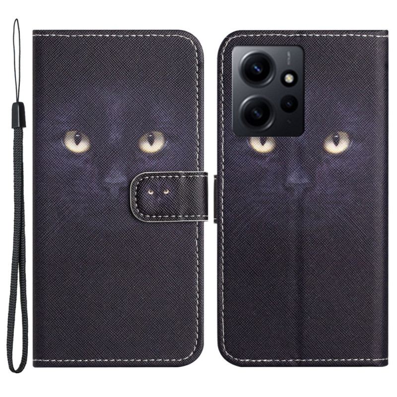 Capa De Couro Para Xiaomi Redmi Note 12 4G Gato De Olhos Verdes Com Cordão