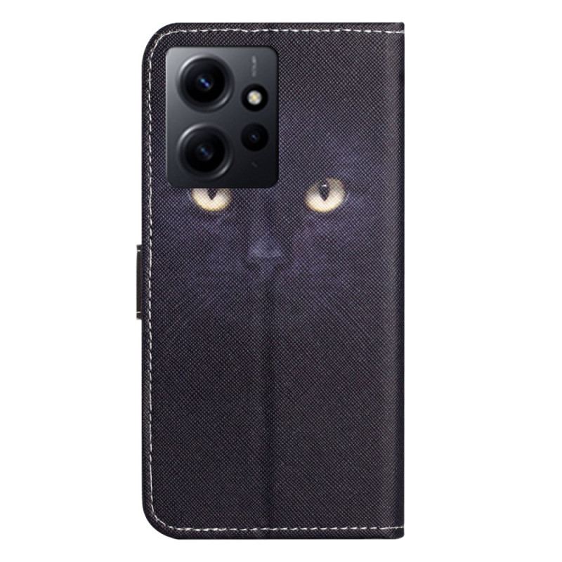 Capa De Couro Para Xiaomi Redmi Note 12 4G Gato De Olhos Verdes Com Cordão