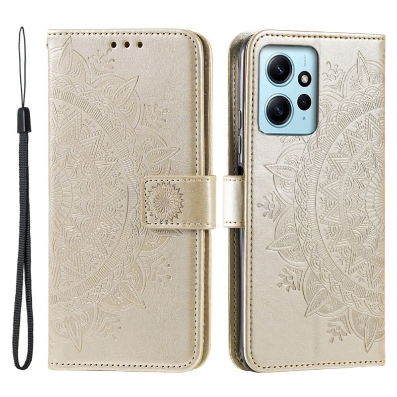 Capa De Couro Para Xiaomi Redmi Note 12 4G Mandala Sol Com Cordão