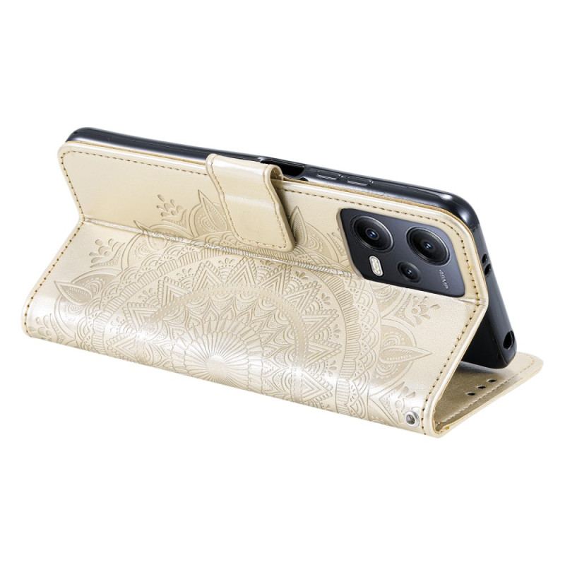 Capa De Couro Para Xiaomi Redmi Note 12 4G Mandala Sol Com Cordão