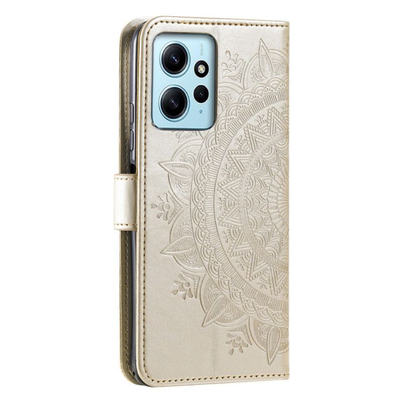 Capa De Couro Para Xiaomi Redmi Note 12 4G Mandala Sol Com Cordão