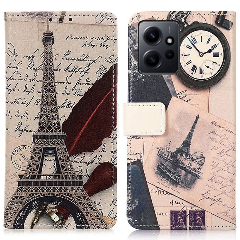 Capa De Couro Para Xiaomi Redmi Note 12 4G Torre Eiffel Do Poeta