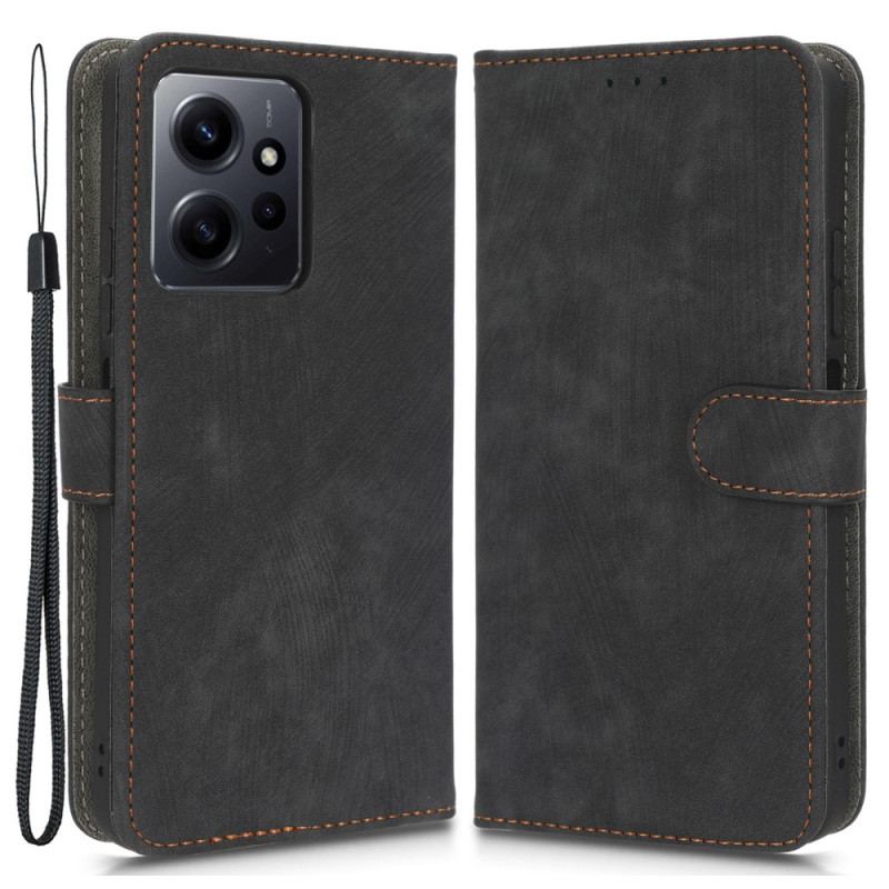 Capa Em Pele Para Xiaomi Redmi Note 12 4G Costuras Expostas Vintage