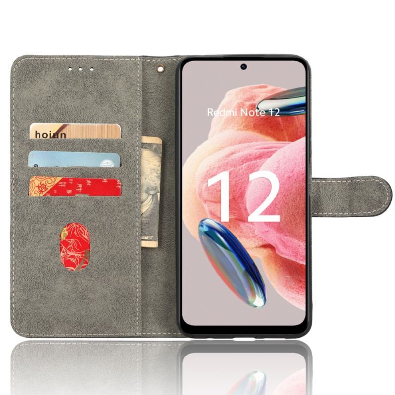 Capa Em Pele Para Xiaomi Redmi Note 12 4G Costuras Expostas Vintage