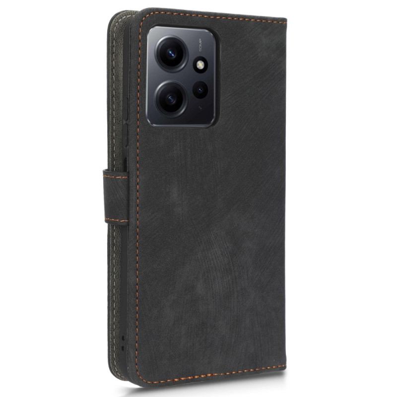 Capa Em Pele Para Xiaomi Redmi Note 12 4G Costuras Expostas Vintage