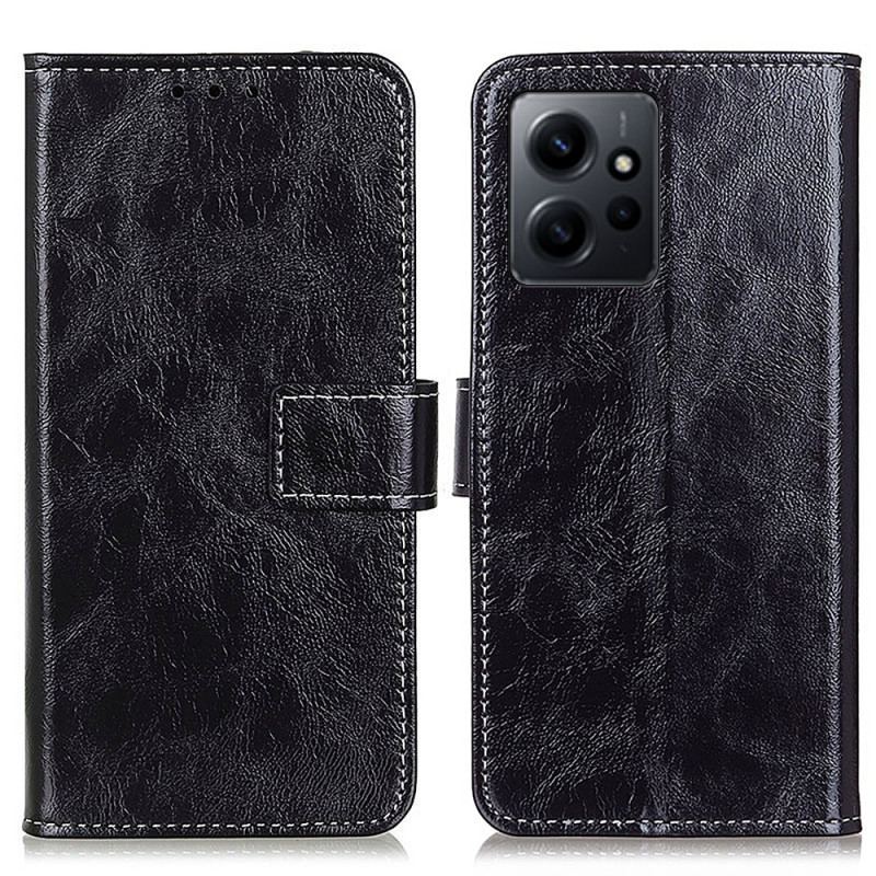 Capa Em Pele Para Xiaomi Redmi Note 12 4G Envernizado Com Costuras Visíveis