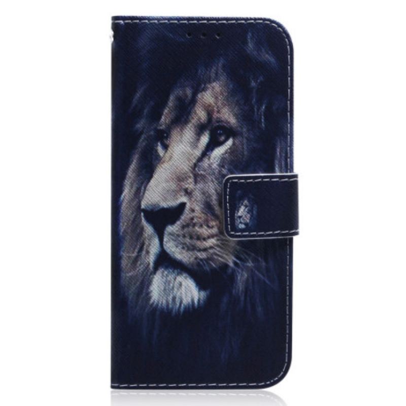 Capa Em Pele Para Xiaomi Redmi Note 12 4G Leão Sonhador