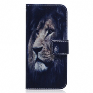 Capa Em Pele Para Xiaomi Redmi Note 12 4G Leão Sonhador