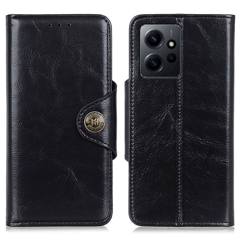 Capa Flip Para Xiaomi Redmi Note 12 4G Botão De Imitação De Couro Envernizado Khazneh