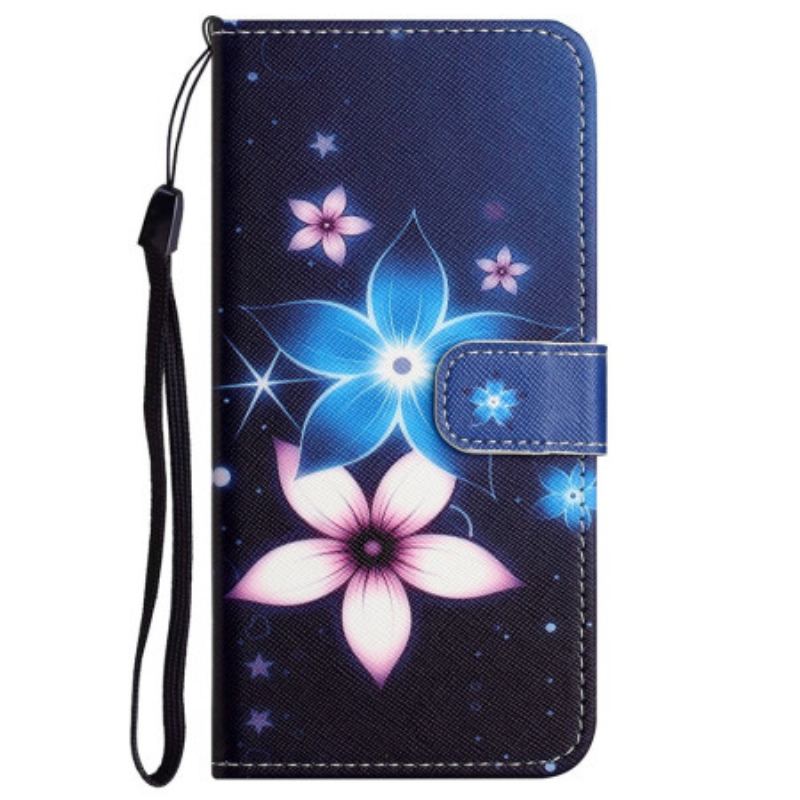 Capa Flip Para Xiaomi Redmi Note 12 4G De Cordão Flores De Cinta Lunar