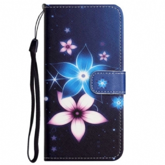 Capa Flip Para Xiaomi Redmi Note 12 4G De Cordão Flores De Cinta Lunar