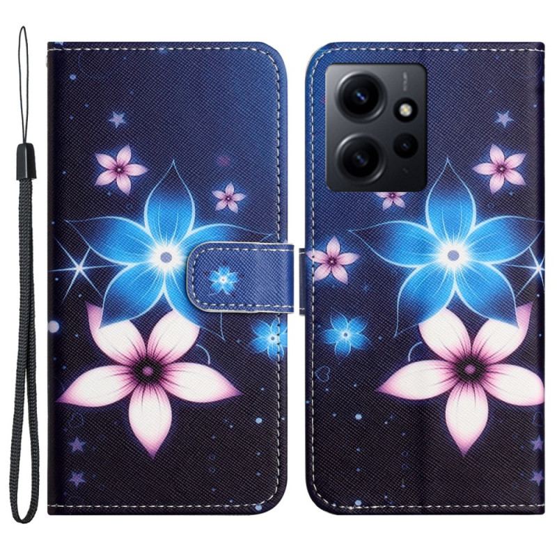 Capa Flip Para Xiaomi Redmi Note 12 4G De Cordão Flores De Cinta Lunar